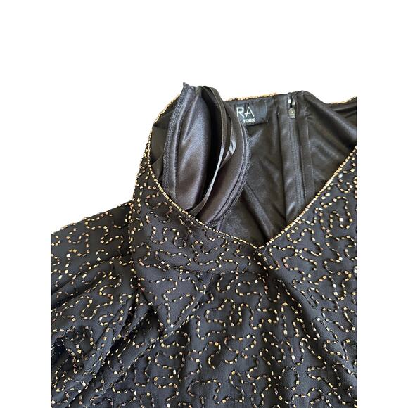 JKara Gold Black Beaded V-Neck Dressy Party Formal Evening Blouse Size Medium - Picture 5 of 15